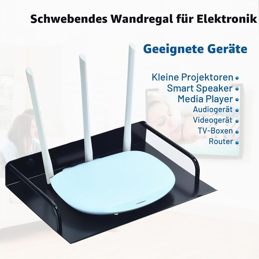 Wandregal Schwarz für Router Kleiner Beamer Wandhalterung, TV Boxen Halterung, Metall Regal Wand für