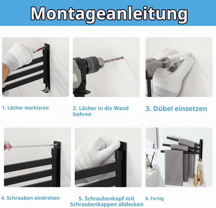 SAYAYO Handtuchhalter Schwenkbar 4 Armig Handtuchhalter Wand Gebürstet Handtuchstange Gästehandtuchh