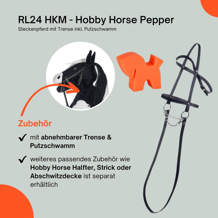 RL24 HKM - Hobby Horse Pepper inkl MagicBrush | Steckenpferd mit Trense | Spielpferd aus Plüsch mit