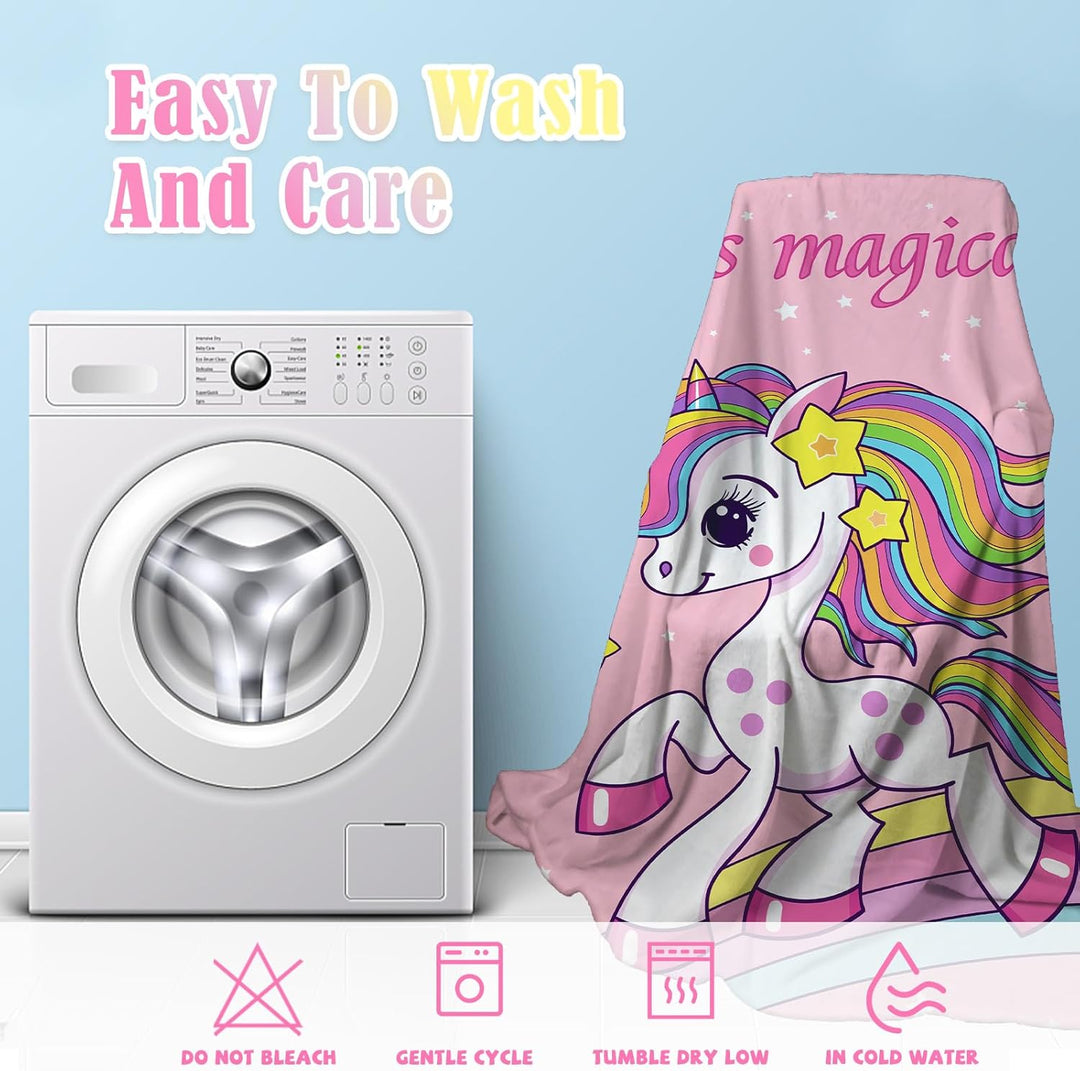 Einhorn Decke Kuscheldecke Flanell Kinder Rosa Kuscheldecke für Mädchen, Weiche Wohndecke Geburtstag
