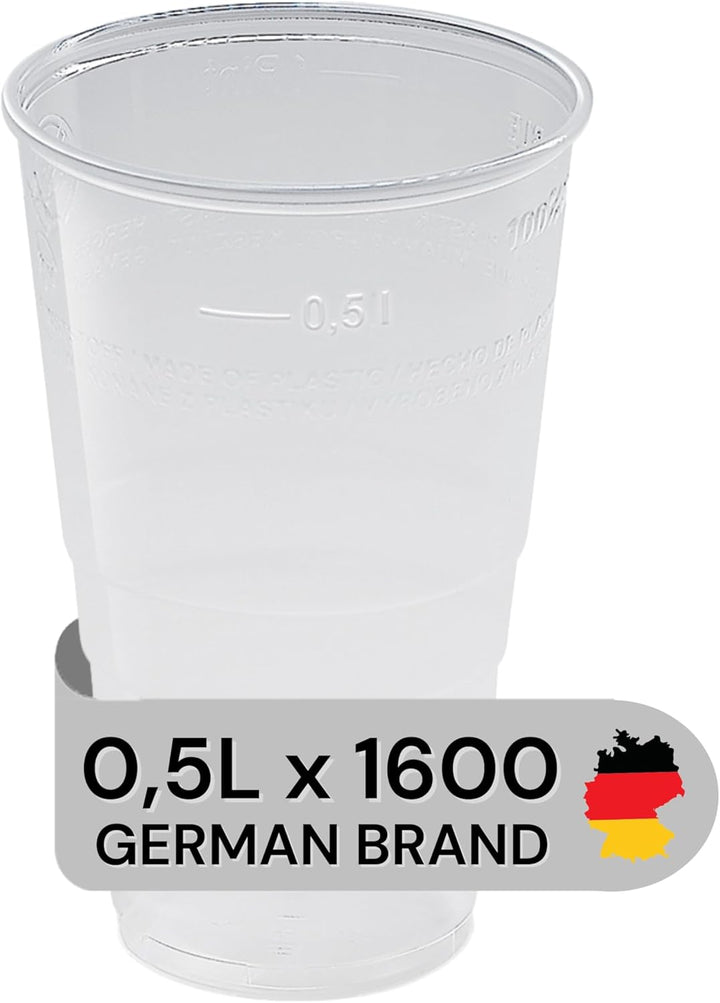 LogiPack GeRo Trinkbecher | Eichstrich 0,5l | Bierbecher Plastikbecher Einwegbecher aus Kunststoff P