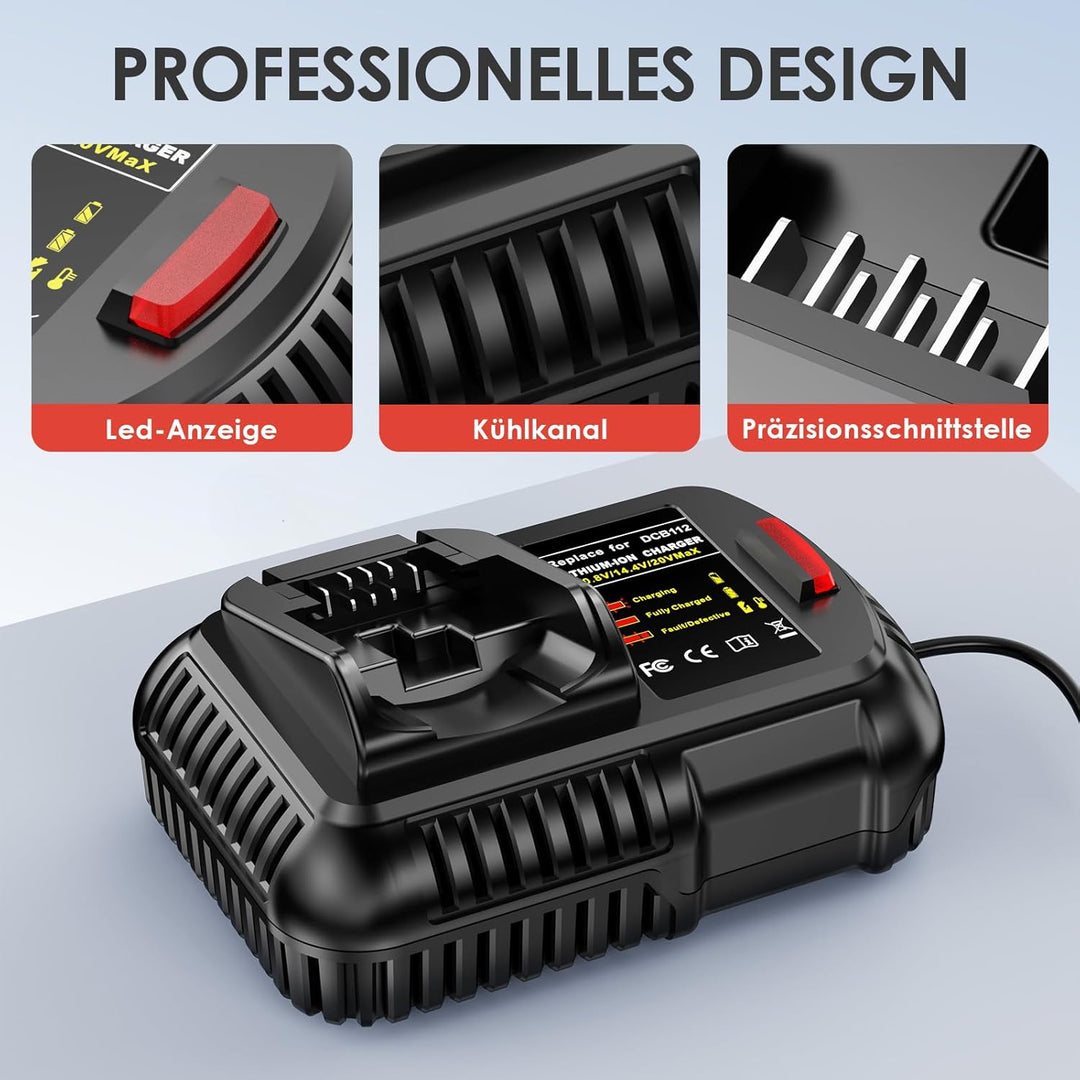 10.8V-18V Ladegerät Für DeWalt Li-Ion Akku DCB112 DCB115 XR Multi Voltage, Schnell Ladegerät Kompati