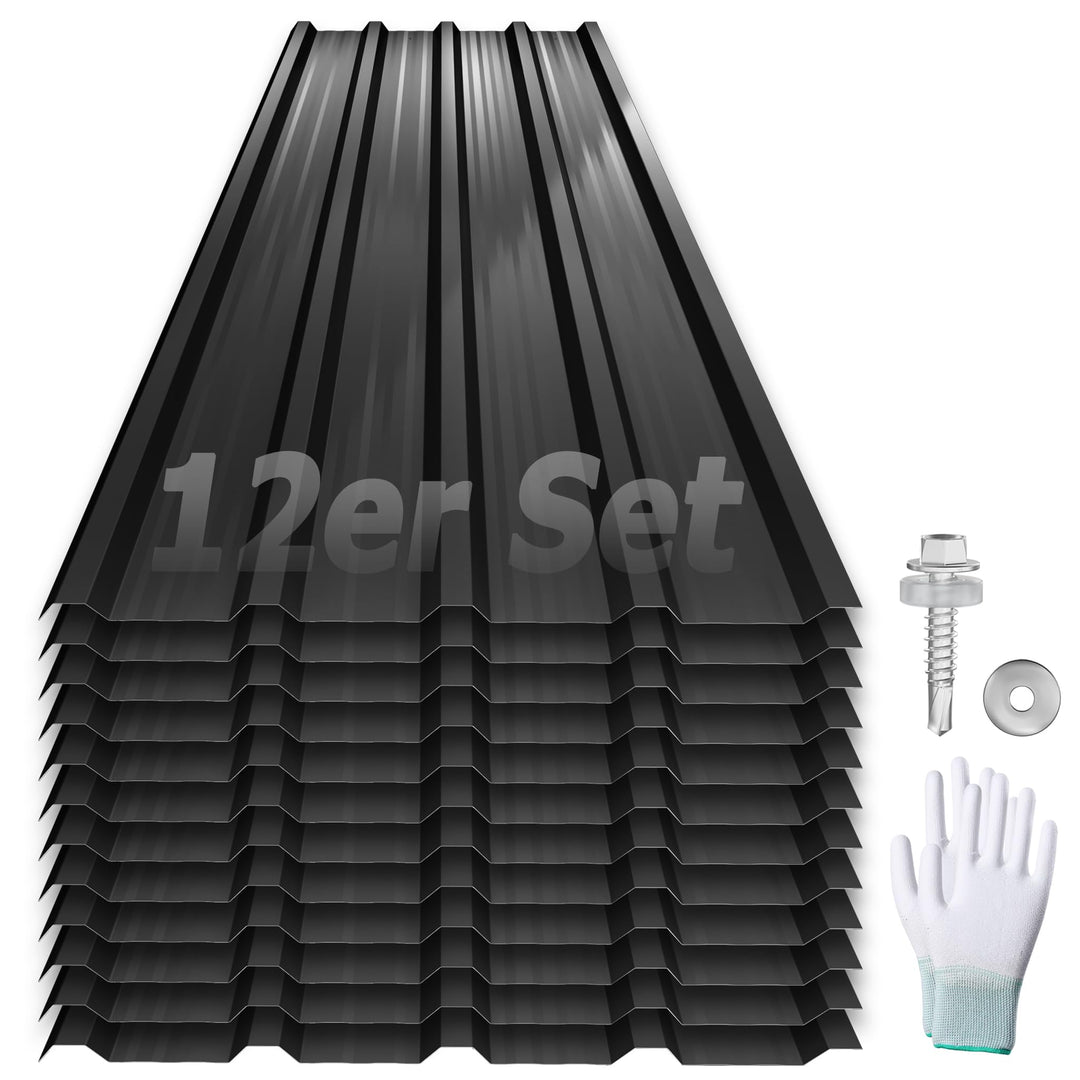 12er Dachbleche Trapezblech 129,5x45cm Stahlblech Formblech Platten Dachplatten Wetterfest Wellblech
