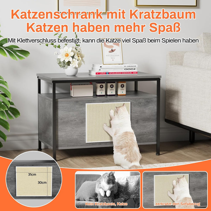 MAMIZO Katzenklo Schrank, Holz Katzenhaus mit Katzenhöhle, 80 x 50 x 59 cm, Katzentoilette mit Offen