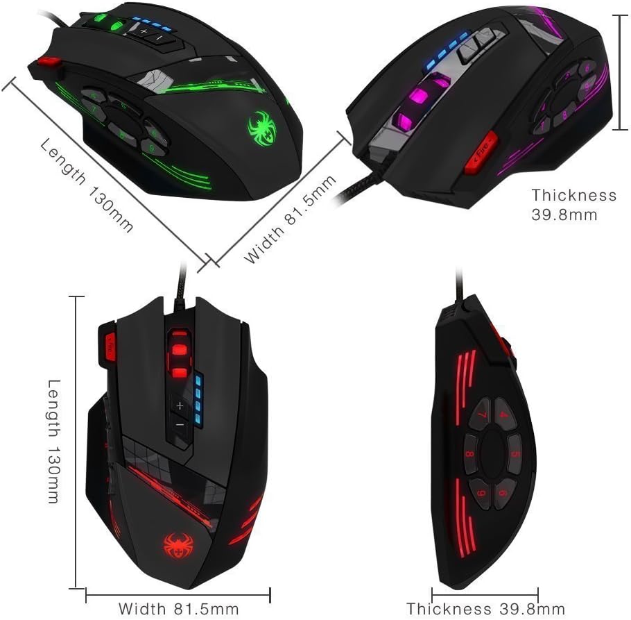 zelotes Gaming Maus,4000DPI,12 programmierbare Tasten,8 Gewichtsblöcke,Ergonomische Design,RGB Gamer