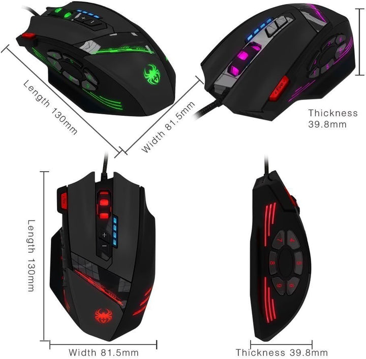 zelotes Gaming Maus,4000DPI,12 programmierbare Tasten,8 Gewichtsblöcke,Ergonomische Design,RGB Gamer