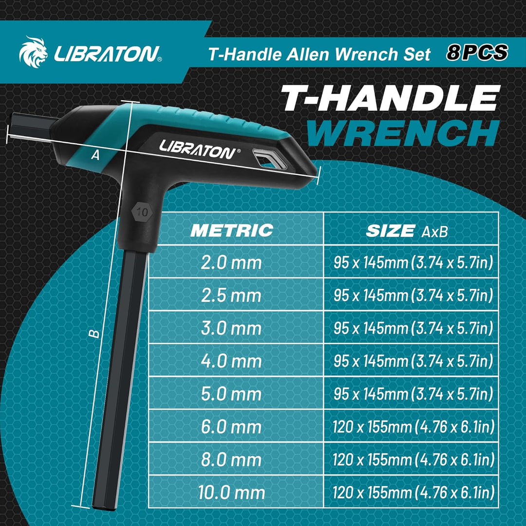 LIBRATON T-Griff Schlüssel-Satz, Metrisch T Griff Schraubendreher Set, 2,0 mm-10 mm T-GrifInnensechs