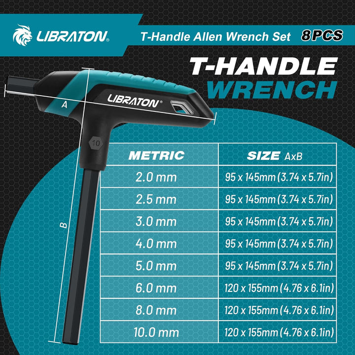 LIBRATON T-Griff Schlüssel-Satz, Metrisch T Griff Schraubendreher Set, 2,0 mm-10 mm T-GrifInnensechs