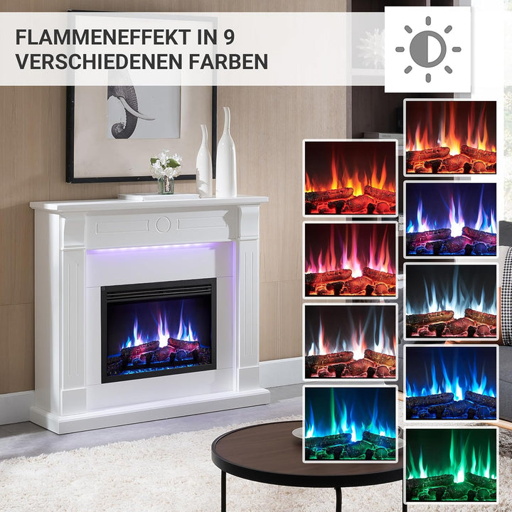 RICHEN Hikaru Elektrokamin - Standkamin mit Heizung bis 2000W, 3D-Flammeneffekt, LED-Beleuchtung, Kn