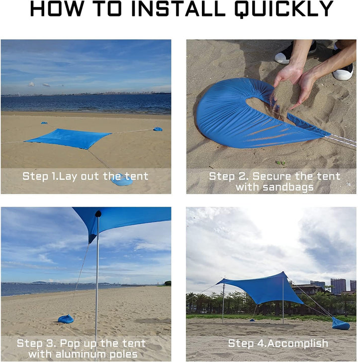 3x3m Sonnenschutz Strand Windfest Stabil Strandzelt UV Schutz 4-8 Personen Sonnensegel Strand mit St