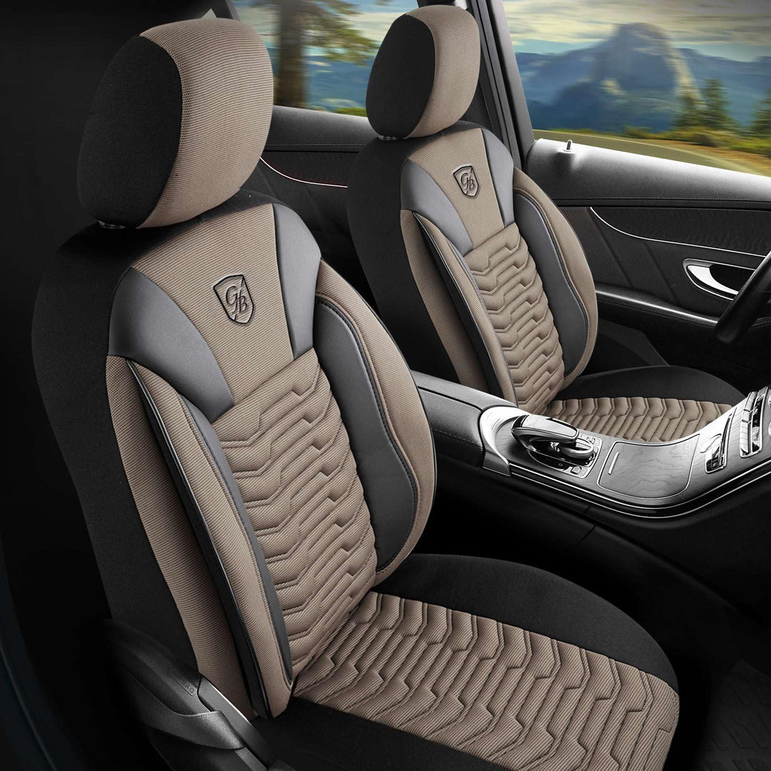 Autositzbezüge Universal für PKW & SUV – Premium Vordersitze Auto Sitzbezug aus Piqué-Stoff, Beige-S