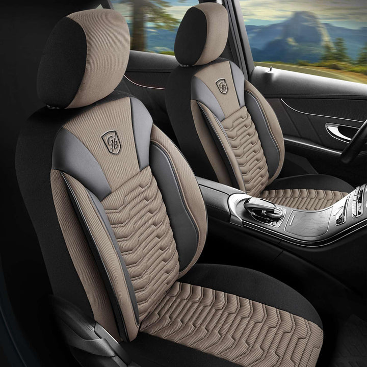 Autositzbezüge Universal für PKW & SUV – Premium Vordersitze Auto Sitzbezug aus Piqué-Stoff, Beige-S