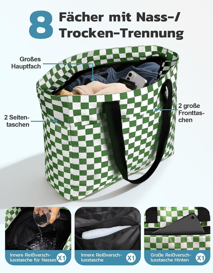 ISEYOU Strandtasche XXL Familie mit Kühltasche, Gross Strandtasche mit Reissverschluss Wasserdicht S