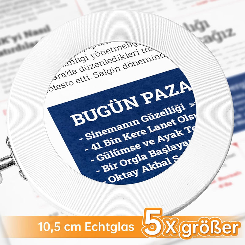 Beyamz LED Lupenleuchte, Arbeitsplatzlampe, 5 Dioptrien Lupe mit Licht - mit Klemme, Schwenkarm, Dim