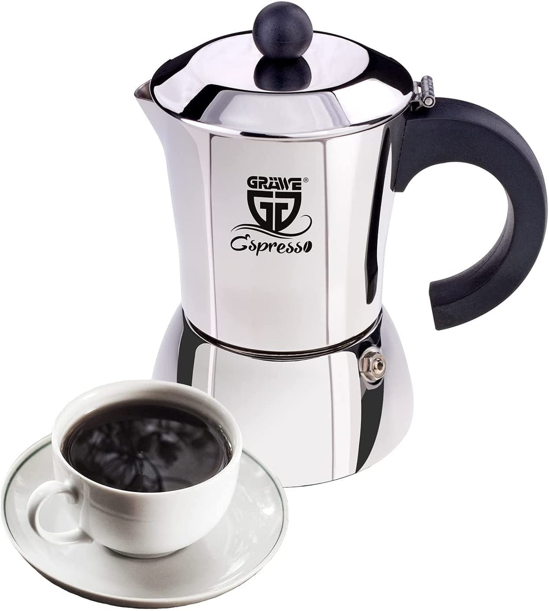 GRÄWE Espressokocher Induktion geeignet, Espressokanne aus Edelstahl für 6 Tassen, Klassischer Espre
