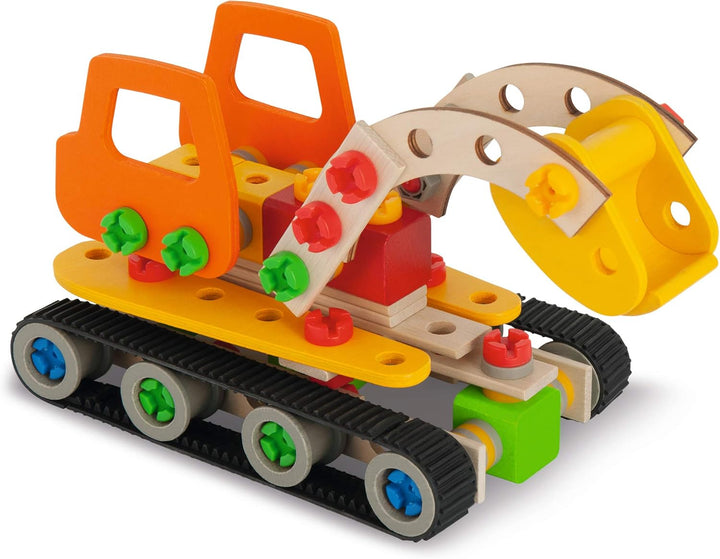 Eichhorn Constructor Raupenbagger, vielseitiges Holzspielzeug, 170 Bauteile, 4 Verschiedene Konstruk