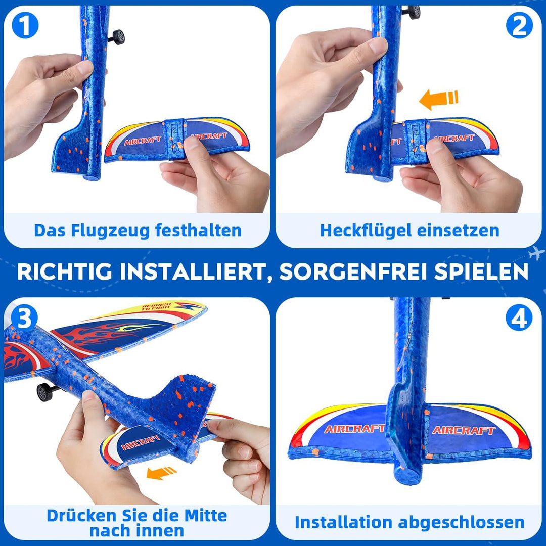Winstico Geschenk Spielzeug Flugzeug für 5 Jahre Kinder: 2er Pack Flugzeug-Werfer-Spielzeug mit 4er