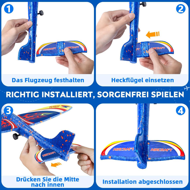 Winstico Geschenk Spielzeug Flugzeug für 5 Jahre Kinder: 2er Pack Flugzeug-Werfer-Spielzeug mit 4er
