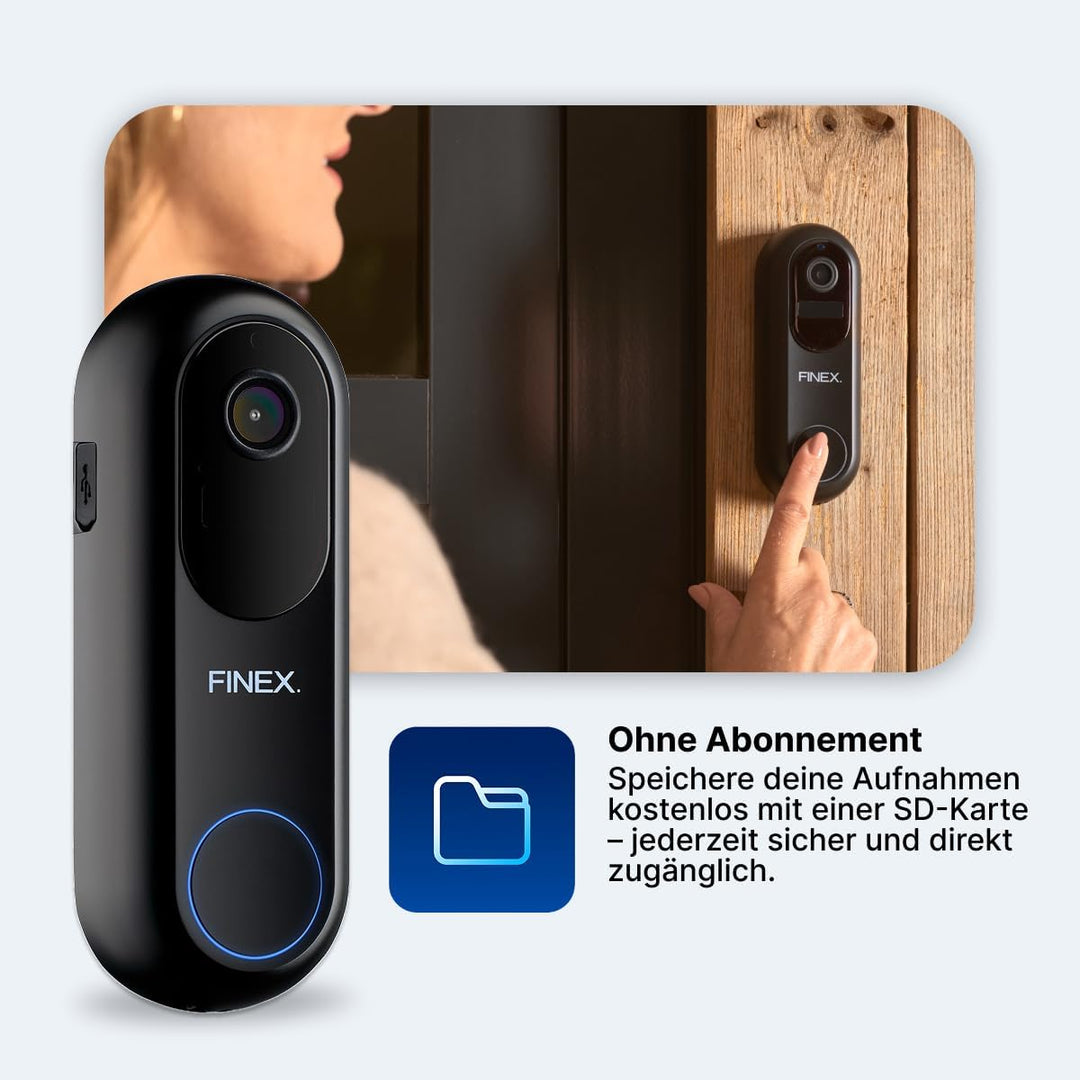 FINEX Video Türklingel, inkl. Innenklingel & Batterien, Tag- & Nachtmodus, Ohne Abonnement, Kabellos