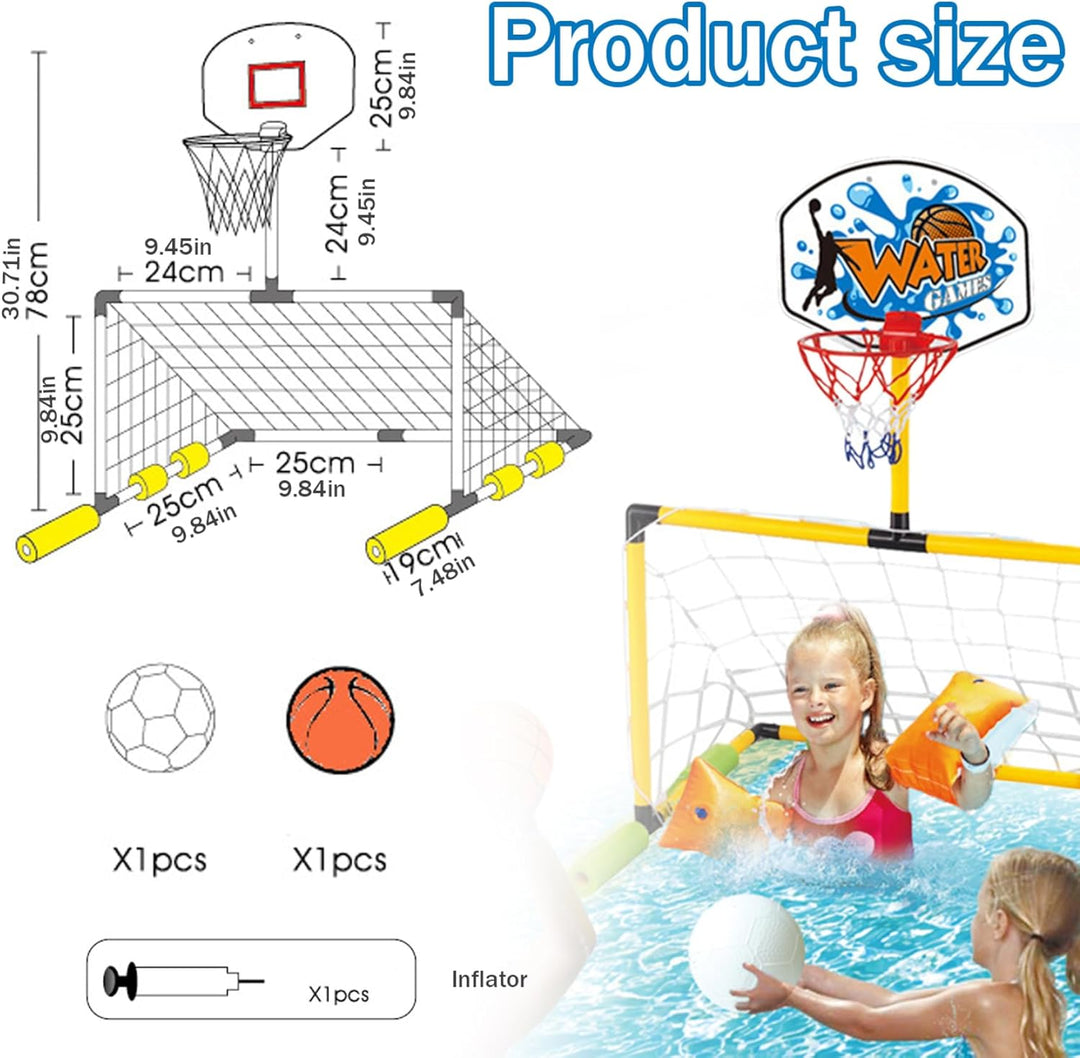 Schwimmender Basketballkorb für Pool, 2-in-1-Fussballtor & Pool-Basketballkorb, abnehmbares Tor mit