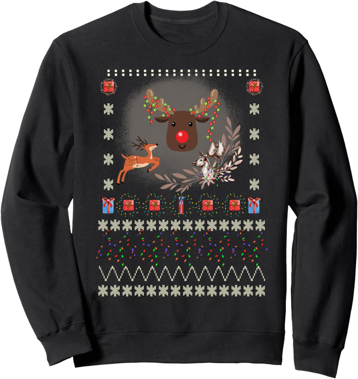 Rentier Weihnachtslichter Weihnachtsbeleuchtung Pullover Muster Sweatshirt