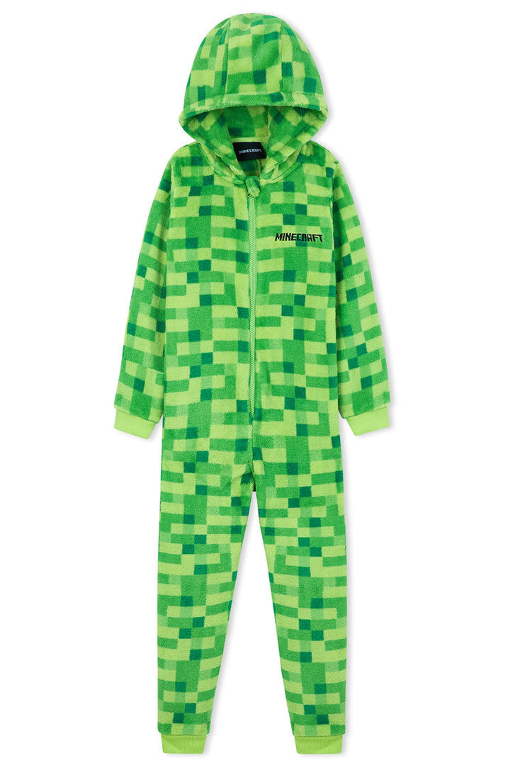 Minecraft Onesie Creeper Fleece Jumpsuit Sleepsuit Gamer Geschenk Schlafoverall mit Kapuze für Junge