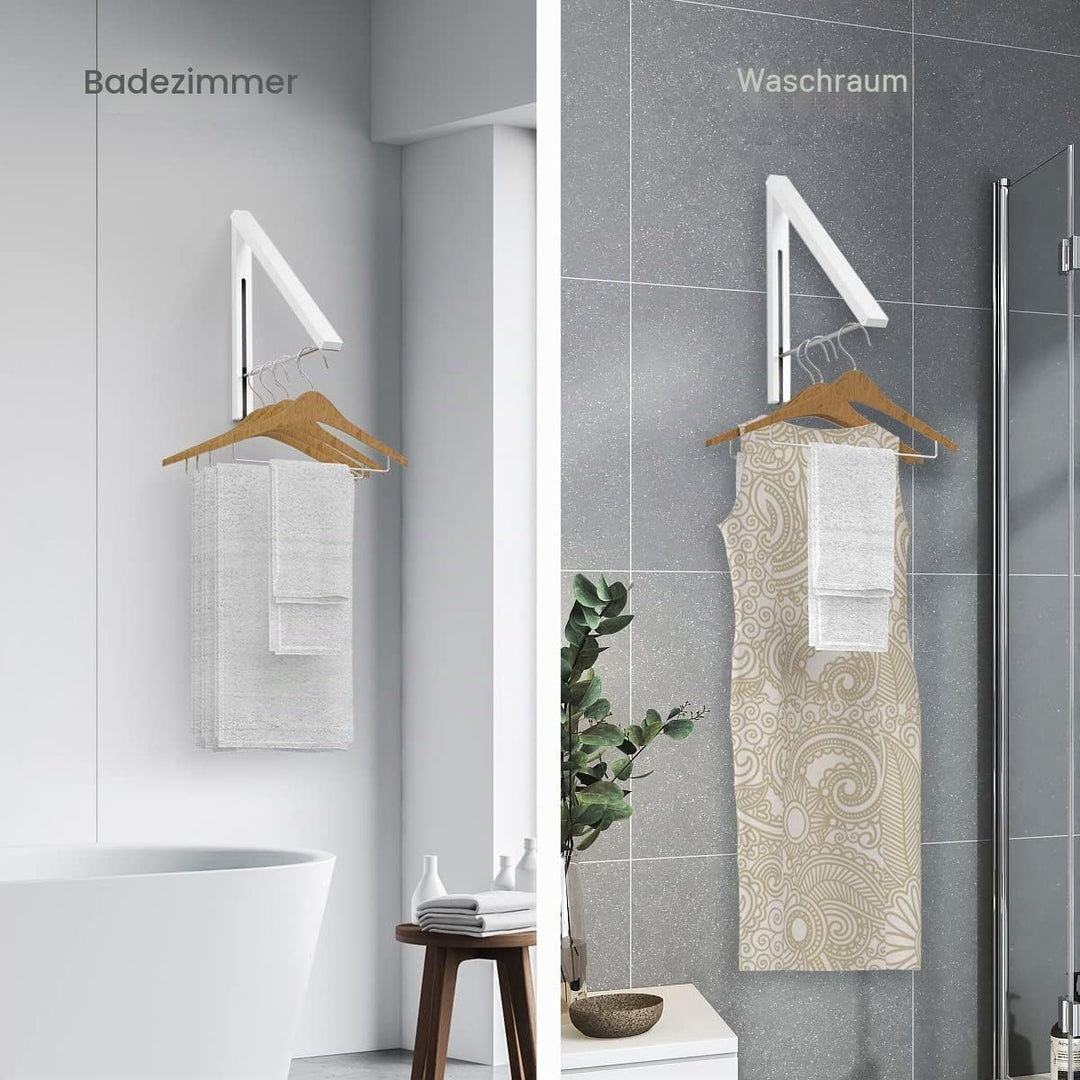 Wäscheständer, Wandmontage, Kleiderbügel, zusammenklappbar, Aluminium, platzsparend, Weiss 2 White,
