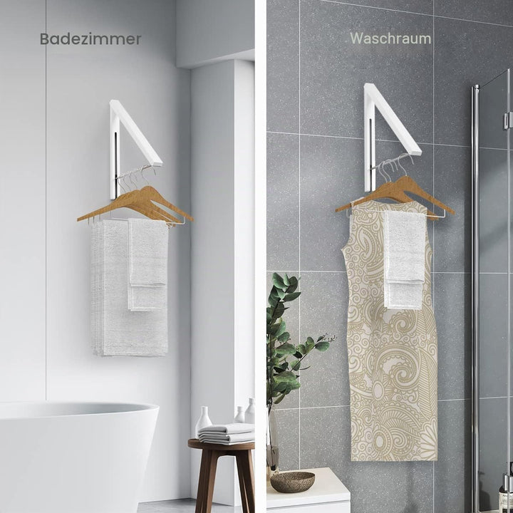 Wäscheständer, Wandmontage, Kleiderbügel, zusammenklappbar, Aluminium, platzsparend, Weiss 2 White,
