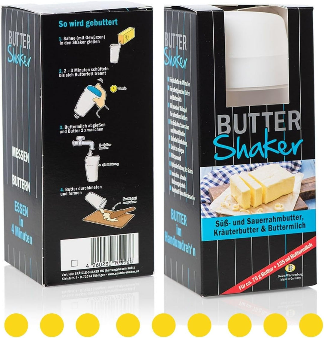 Butter machen mit dem 325ml-Butter & Sahne-Shaker (WEISS) mit Butterungskugel und Aufschäumer