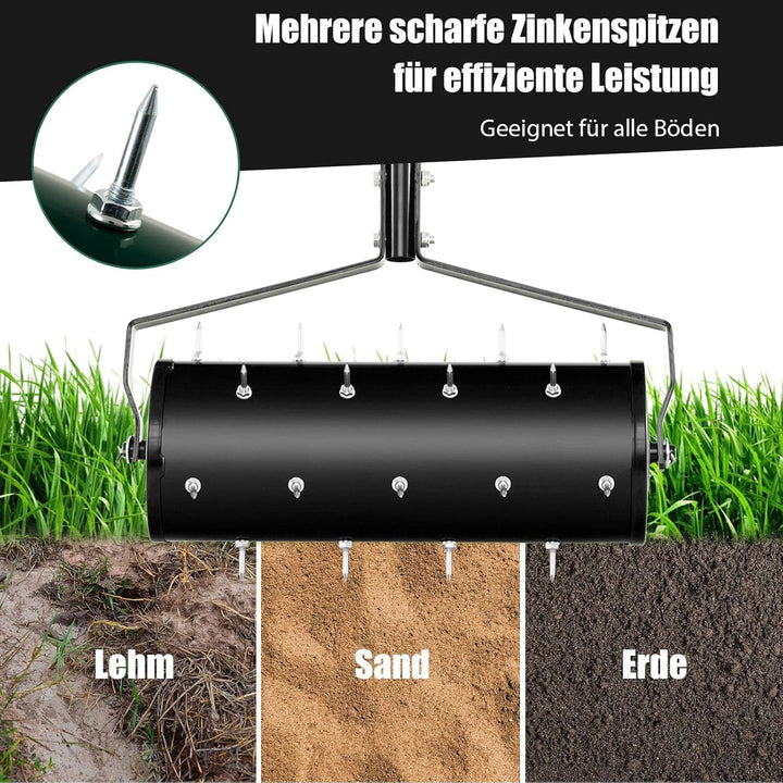 SOARS Rasenlüfter Walze, Rasenbelüfter mit 3,5cm Nägeln & Stiel, Handvertikutierer befüllbar, Garten