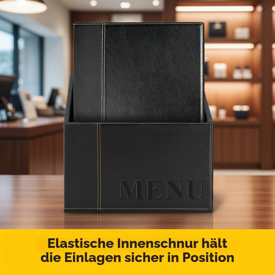 Securit Trendy Range Menükartenbox mit 20 Karten im A4-Format, je 1 doppelseitiger Einleger, Schwarz