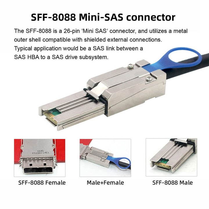 cablecc 1 m Externes Mini SAS 4 x SFF-8088 auf SFF 8088 Datenkabel External Mini SAS SFF-8088 to SFF