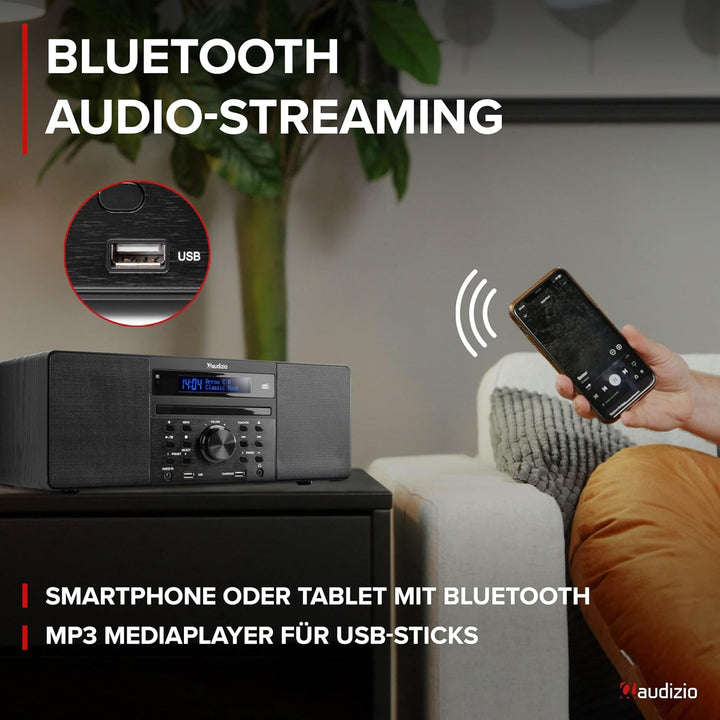 Audizio Prato - DAB Radio mit CD Player, MP3-Player, Bluetooth Radio, USB, DAB+, FM-UKW, Fernbedienu