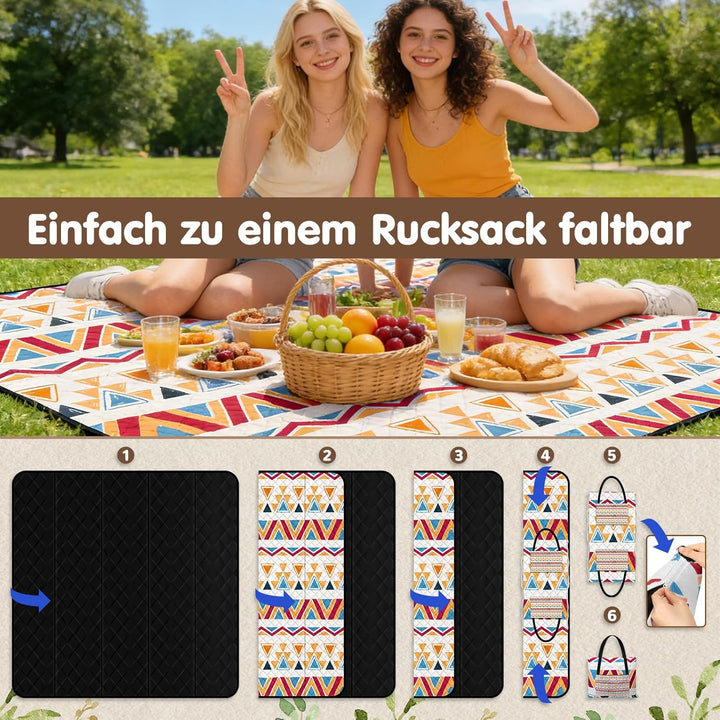 Ulikey Picknickdecke, 200 x 200 cm Stranddecke Sandfrei, Boho Picknickdecke Wasserdicht Isoliert, Tr