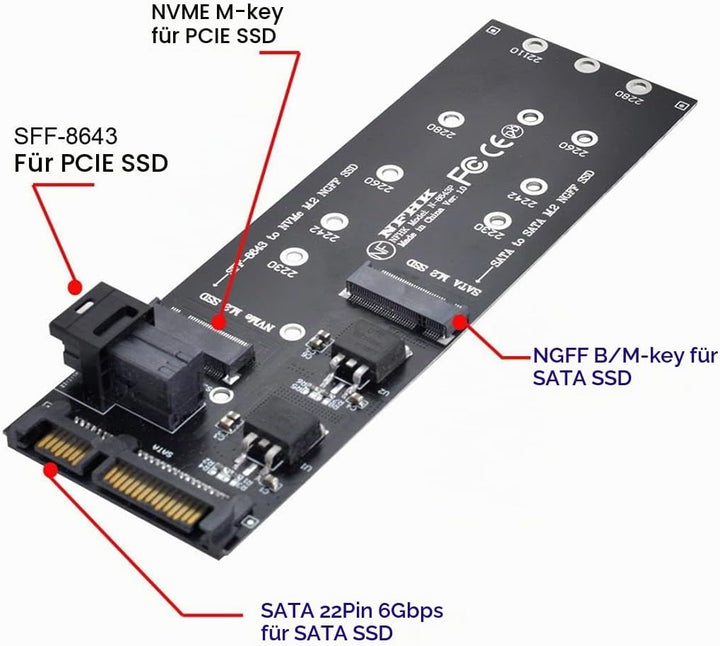 ChenYang M.2 NGFF zu SATA &amp; NVME PCIe SSD zu SFF-8643 Erweiterungskartenadapter für Mainboard (funkt