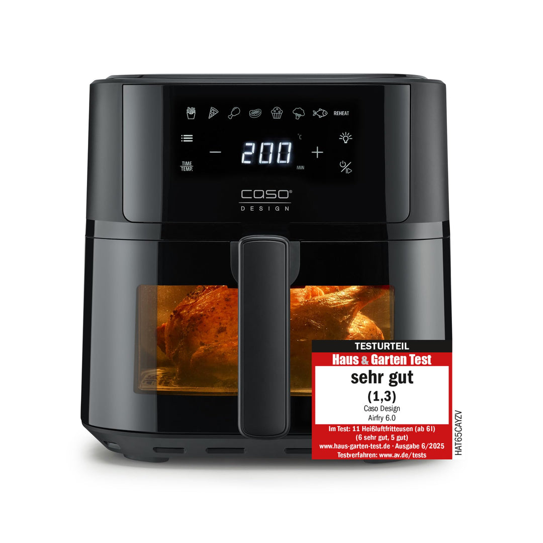 CASO AirFry 6.0 - Heissluftfritteuse, Airfryer, 6 Liter, Timer, Besonders Leise 38 db, Shake-Reminde