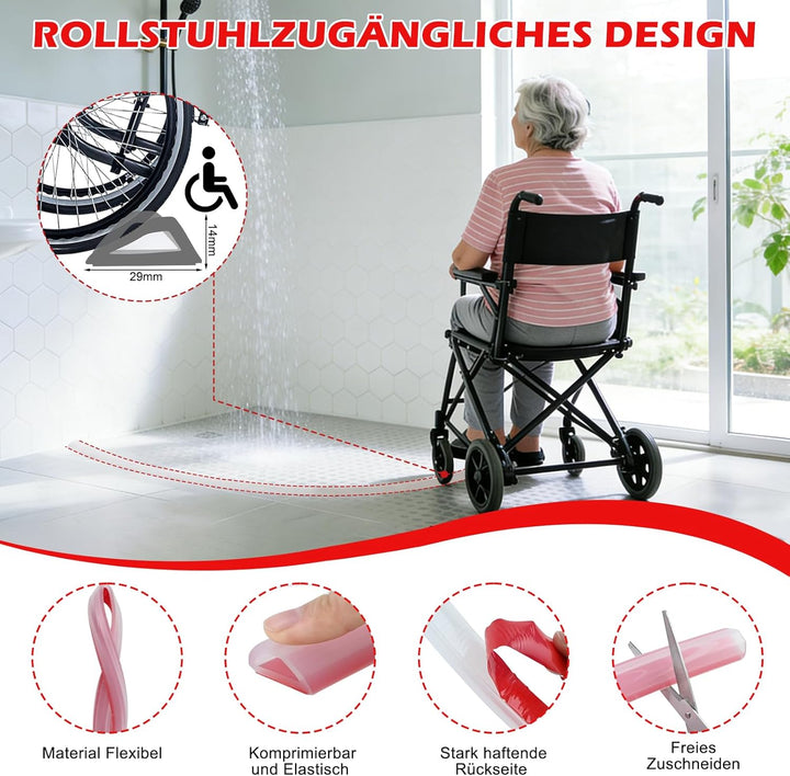 200cm Schwallschutzleiste Dusche Selbstklebend, Silikon Transparent Wasserstopper Dusche Boden, Hohl