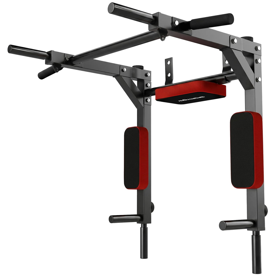 SPORTNOW Wand-Klimmzugstange 2-in-1 Dipstation bis 200 kg belastbar Rot | Profi-Klimmzug- und Dipsta