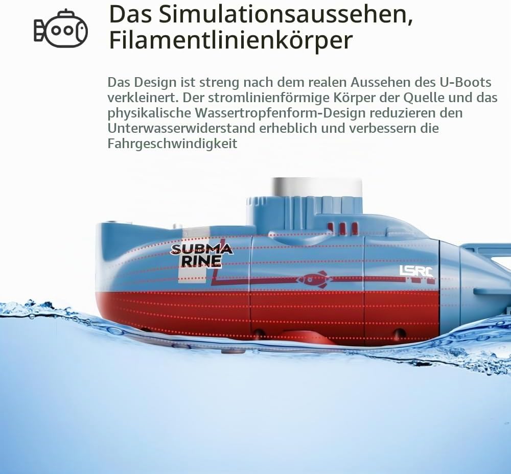 Mini Ferngesteuerte U-Boot Spielzeug, 6 Kanal RC Boote mit LED Leuchten | 2.4GHZ Fernbedienung Tauch