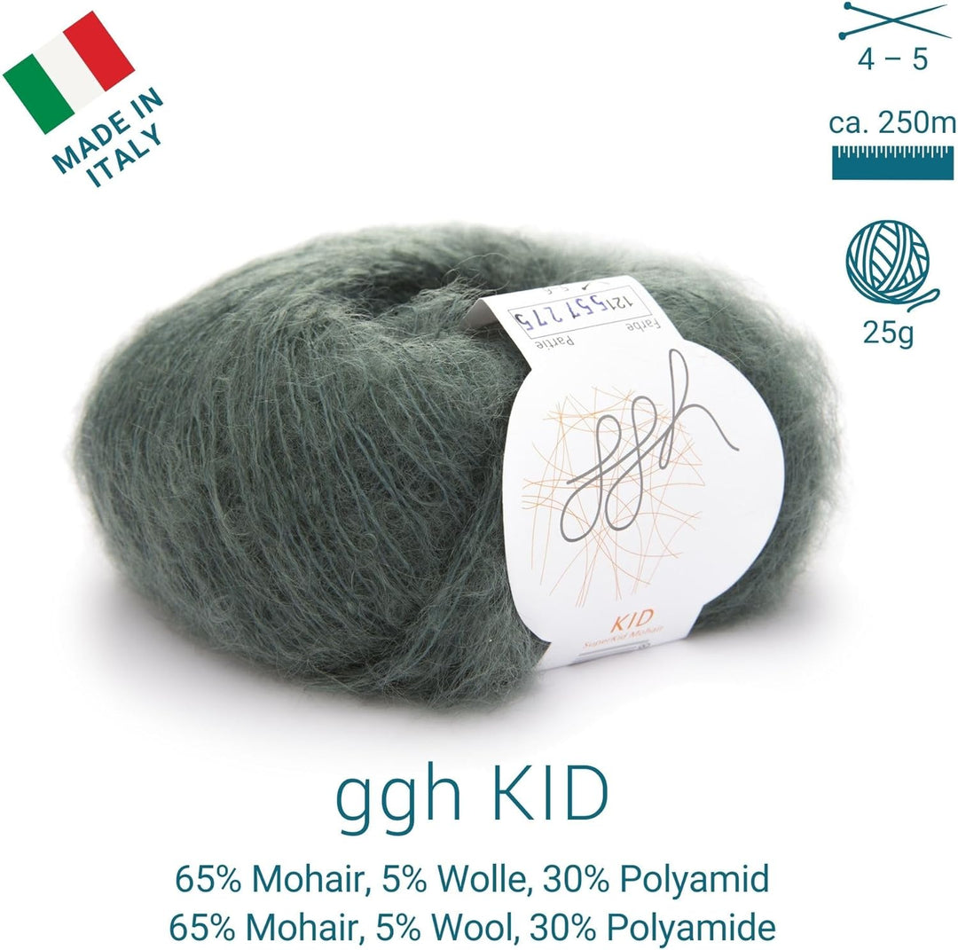 ggh Kid Box - 6 Knäuel Strickwolle aus Kid Mohair - Farbe 121 - Berylgrün, 121 - Berylgrün