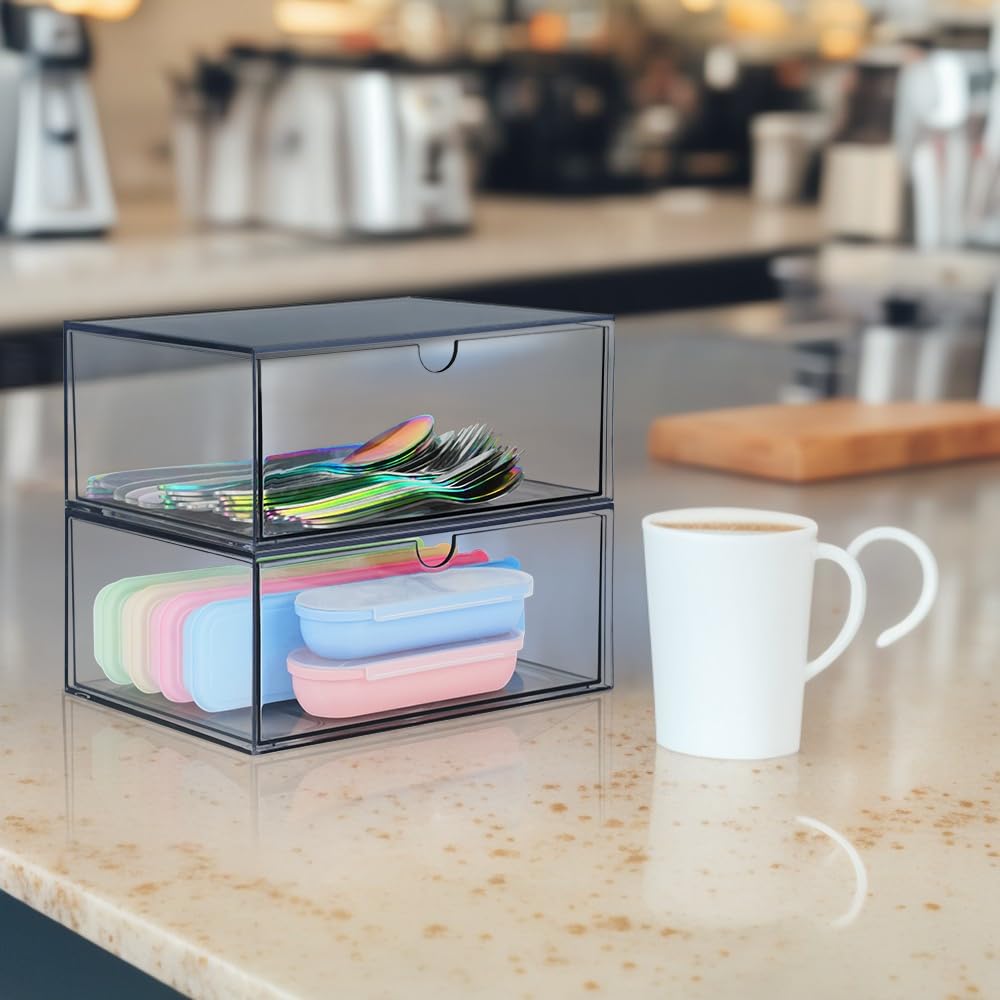 2 Stück Stapelbarer Kosmetik Organizer, TIE-DailyNec Transparenter Acryl Make Up Organizer, Schreibt