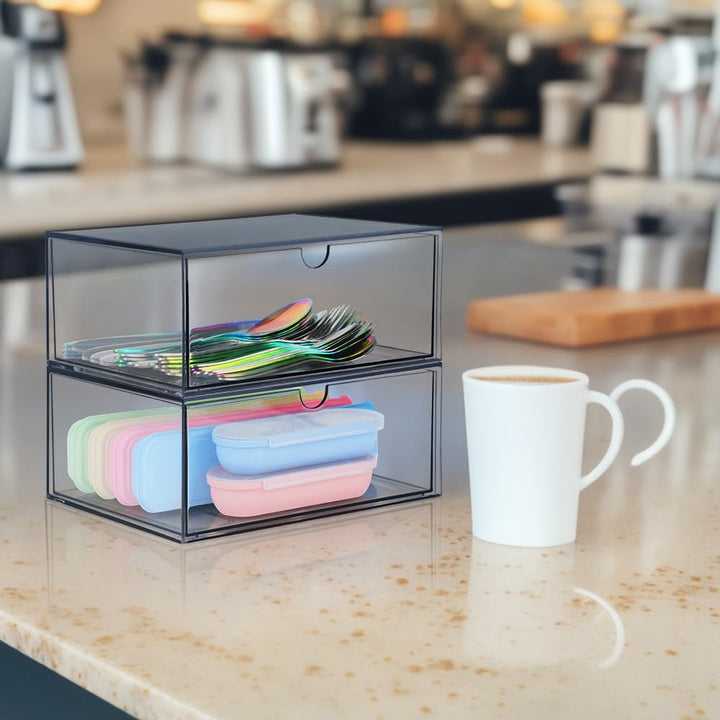 2 Stück Stapelbarer Kosmetik Organizer, TIE-DailyNec Transparenter Acryl Make Up Organizer, Schreibt