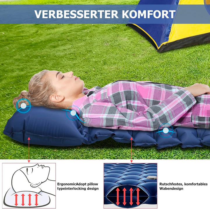 Isomatte, 10CM Hoch Luftmatratze Camping Kleines Packmass, Aufblasbare Isomatte Ultraleicht mit Fuss
