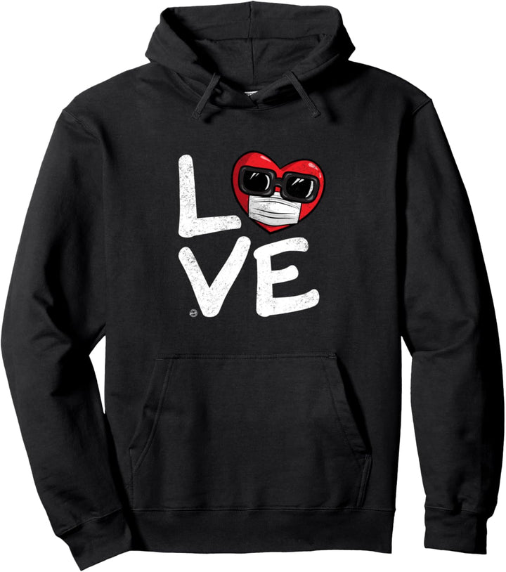 LOVE Valentine's Day 2021 Heart w/ Face Mask Funny Gift Pullover Hoodie