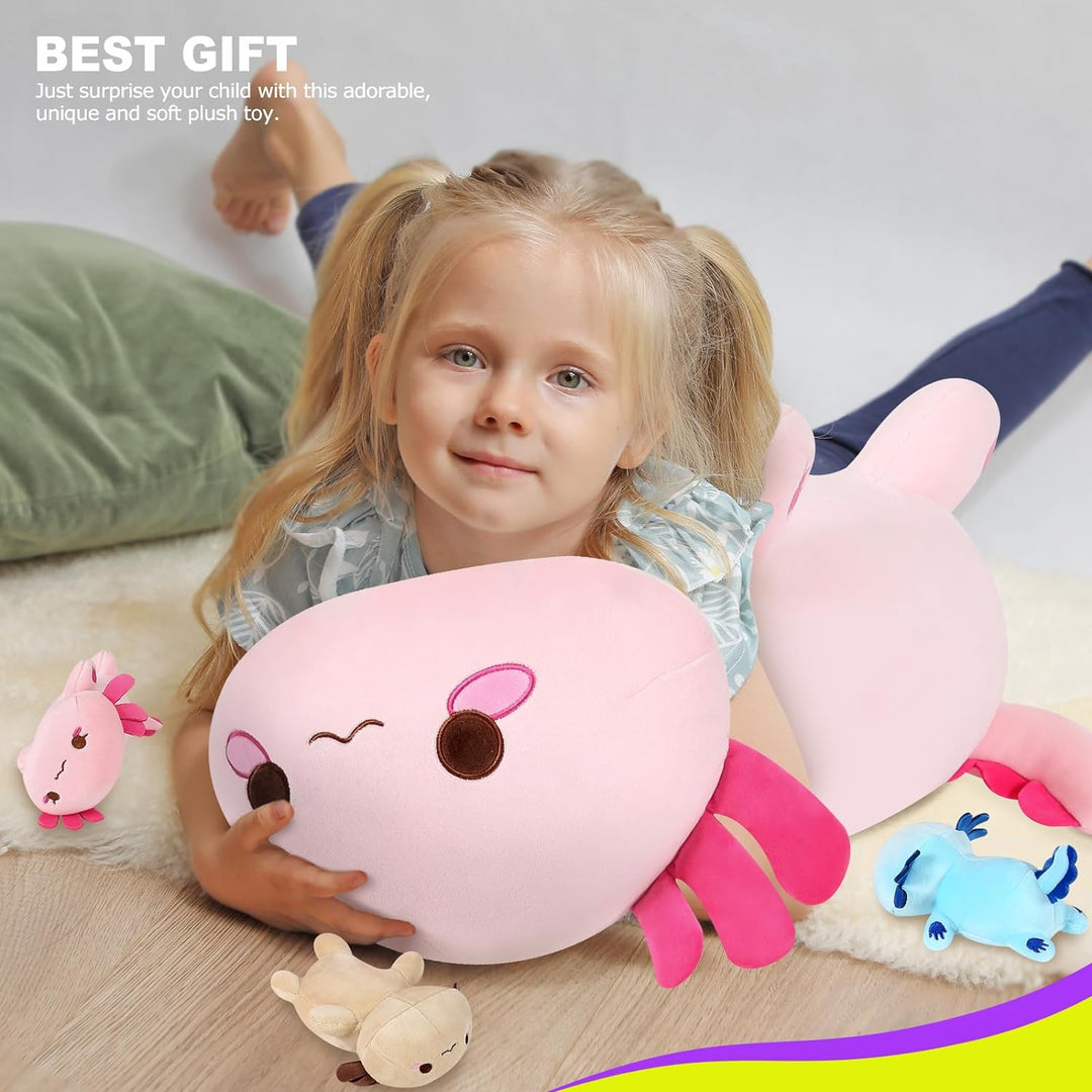 Shownicer Plüschtier Axolotl Kuscheltier Stofftier Kawaii Plüsch, Mama & 3 Babys Plüschkissen Spielz