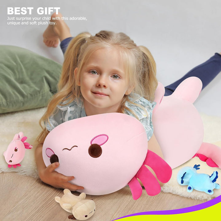 Shownicer Plüschtier Axolotl Kuscheltier Stofftier Kawaii Plüsch, Mama & 3 Babys Plüschkissen Spielz