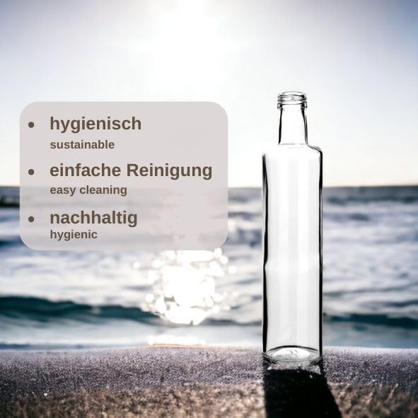 gouveo 12er Set 500ml Glasflaschen Dorica klar mit goldfarbenem PP 31,5 Schraubverschluss - Essigfla