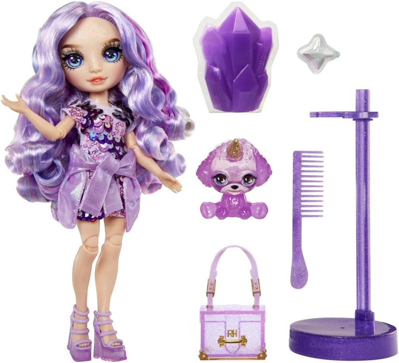 Rainbow High Modepuppe mit Schleim & Haustier - Violet (Lila) - 28 cm Schimmernde Puppe mit Glitzers