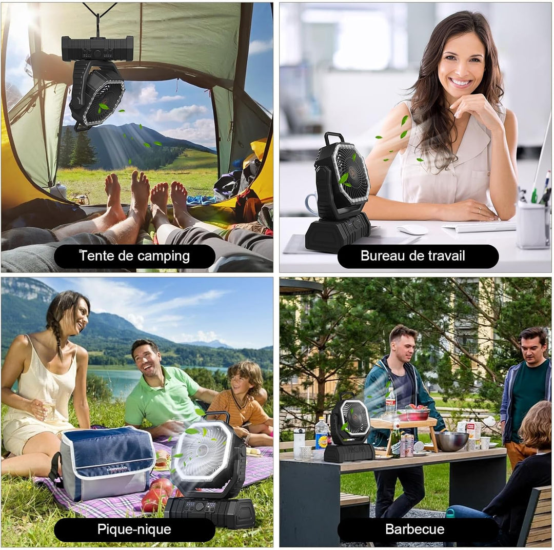 Camping Ventilator mit Akku 20000mAh – USB Tischventilator wiederaufladbar mit LED Licht, Fernbedien