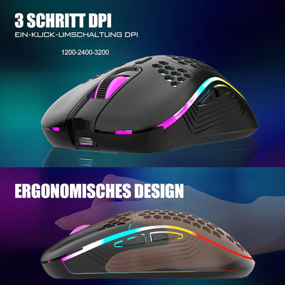 RedThunder K62 60% Kabelloses Gaming Tastatur und Maus Set, QWERTZ DE Layout, Wiederaufladbare Kompa